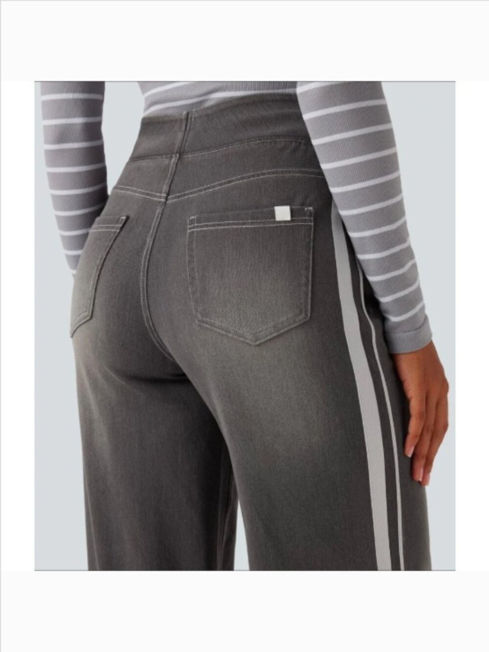 Halara Flex High Waisted Stripe Wide Leg Flowy Jeans Gray Size Medium - Picture 4 of 12